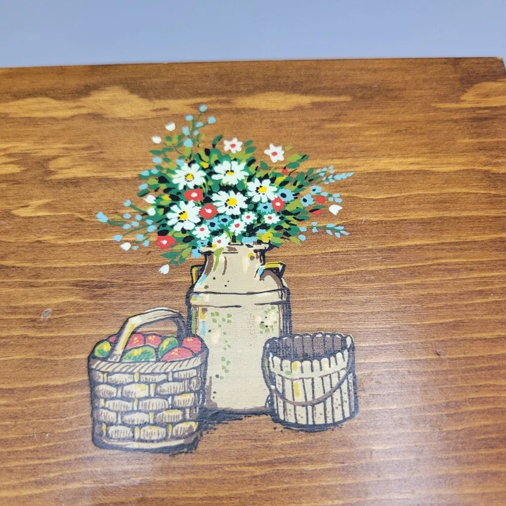 Vintage Decorative Wooden Trinket Box With Flower & Basket Design